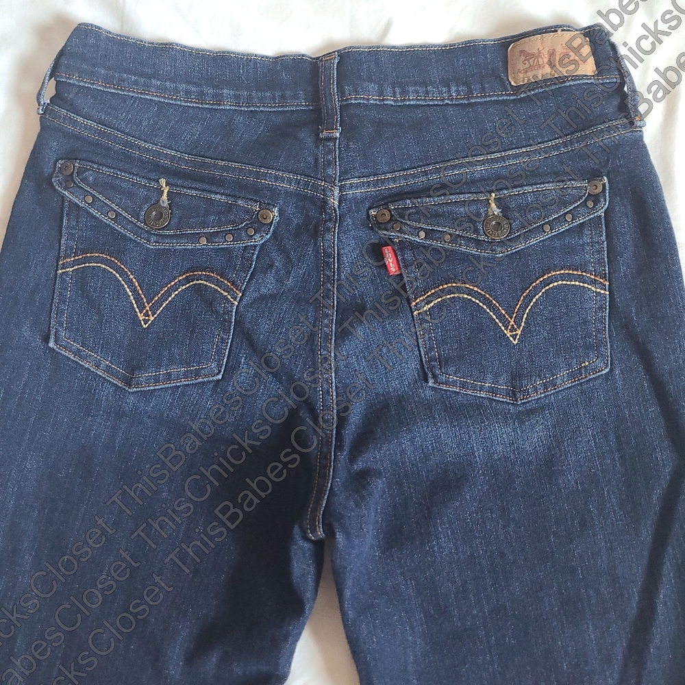 ❤️EUC Levi's 515 Med/Dark Blue Wash Studded Flap Pocket Bootcut Denim Jeans 6L